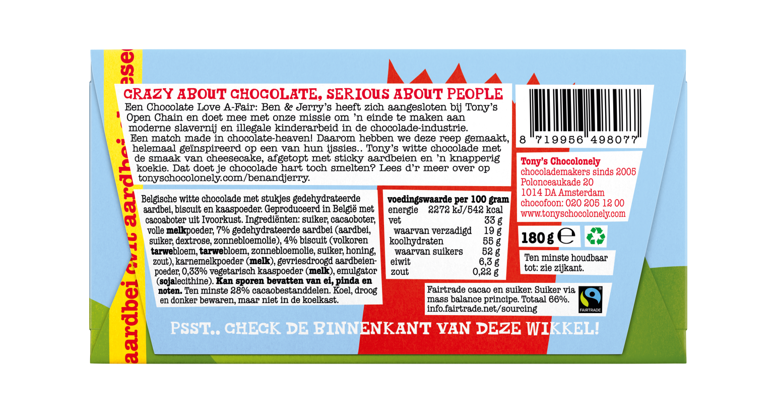 Tony's Chocolonely Bars White Strawberry Cheesecake 180 g - Dutchy's European Market