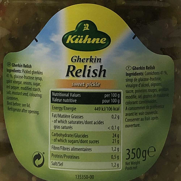 Kuehne Sweet Pickle Relish Mustard Sauce 370g - Dutchy's European Market