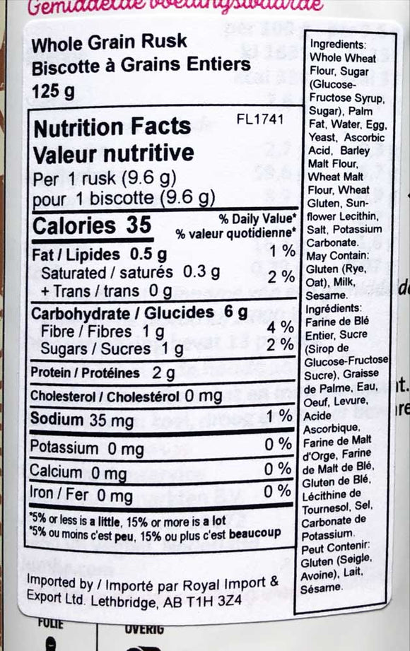 Jumbo Whole Wheat Rusk 125g | Dutchy's European Market